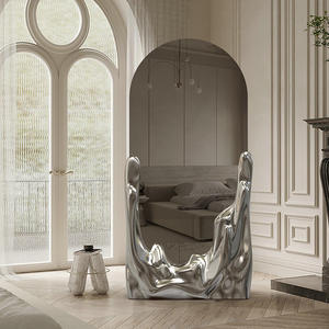 Moderne Wanddecoratie Glasvezel Kunststof Frame Vloerspiegel Hotel Artistieke Zilveren Gebogen Passpiegel - Product Image 2