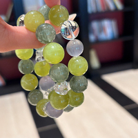 Bracelet classique en perles de quartz rutilé vert serpentine naturel 14 mm, avec fluorite bleue du diable, bijou audacieux à énergie curative, cadeau