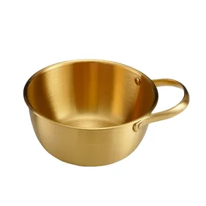Korean Style Golden/Silver Stainless Steel Wine Water Food Rice Fruit Ramen Soup Salad Travel Outdoor Camping Bowl with Handle