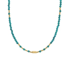 สร้อยคอจี้เงินแท้ชุบทอง 18K คุณภาพดี ราคาสุดคุ้ม ประดับด้วยลูกปัดเทอร์ควอยซ์และอำพัน ดีไซน์เรขาคณิต โซ่แบบคลาสสิก เหมาะสำหรับงานปาร์ตี้ - Product Image 4