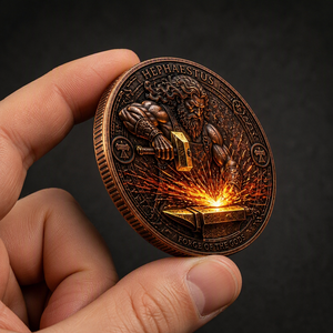 Moneta commemorativa personalizzata 3D ad alto rilievo di Efeesto, dio greco, in bronzo antico, moneta sfida Forgiatura degli Dei, per regalo di lusso - Product Image 4