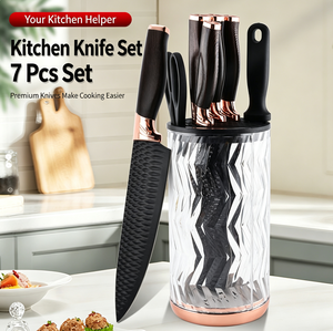 7-Pcs Non-Stick Chef Knife Set Includes Knife <b>Holder</b> Sharpening <b>Rod</b> Kitchen Scissors for Home Cooking and Gift - Product Image 3