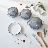 Ensemble de batterie de cuisine en fonte émaillée écologique, best-seller, quatre pièces, multifonction, antiadhésif, comprenant poêle à frire et faitout, compatible lave-vaisselle et four