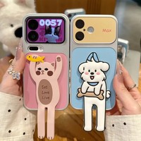 Coque de téléphone compatible avec iPhone 17 et 16, motif chien blanc à longues pattes contrastant jaune-bleu, transformable instantanément