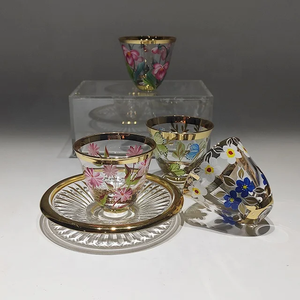 Gold Rim Clear Glass Tea <b>Cup</b> and Saucer Hand Painted Butterfly Floral Tea <b>Cup</b> <b>Set</b> for Wedding Table Decor - Product Image 5