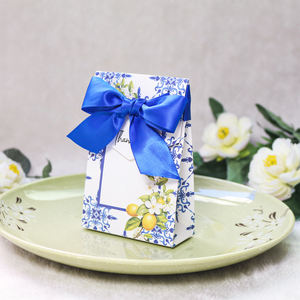 Boîte à bonbons élégante à imprimé citron, sac cadeau en papier avec décoration en nœud satiné pour les cadeaux de mariage et l'emballage de cadeaux d'événements - Product Image 2
