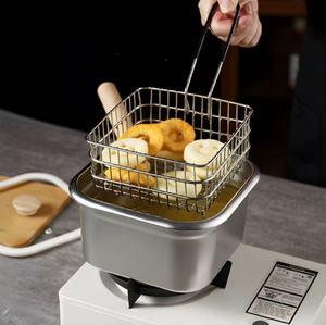 Olla Cuadrada de Acero Inoxidable para Freír <span class=keywords><strong>con</strong></span> Asas Extraíbles y Tapa <span class=keywords><strong>con</strong></span> Cesta para Cocina Portátil de Camping y Conservación al Aire Libre - Product Image 1