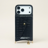 Lanière de luxe en cuir véritable gaufré croco pour coque antichoc magnétique 18 Pro Max avec porte-cartes, personnalisable OEM