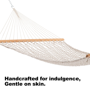 Handwoven Cotton Rope <b>Hammock</b> with Hardwood Spreader Bar & Carabiners, for Backyard, Patio, Camping, Yard - Product Image 4