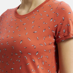 T-shirt en coton tricoté décontracté à manches courtes pour femme, col rond, imprimé orange, coupe classique, respirant, collection Printemps-Été, en vente en ligne - Product Image 2