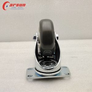 OEM Customized Castors 3.5 Inch Gray Polyurethane <b>Wheels</b> Swivel Caster with Total Lock Brakes <b>for</b> <b>Trolleys</b> - Product Image 4