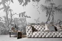 Papier peint mural grand format à thème nature, palmiers tropicaux gris, pour espaces commerciaux, matériau écologique