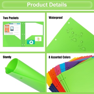 Eoout 24pcs PP 3 lỗ đấm 3-<span class=keywords><strong>Ring</strong></span> chất kết dính Poly Túi thư mục 2 túi 8 các loại màu sắc nhiệm vụ nặng nề trường văn phòng thư Kích thước - Product Image 3