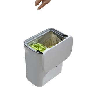 Corbeille à déchets murale en gros, panier de recyclage suspendu avec couvercle, en plastique, pour cuisine, sacs et emballages, écologique, blanc/gris - Product Image 4