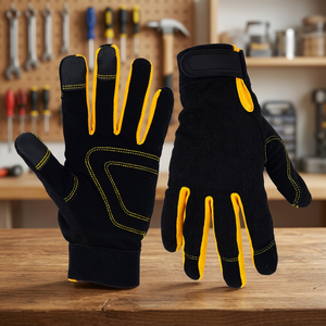 Black Yellow PU Safety Gloves Full Finger Anti-Slip Textured Fingertips Elastic <b>Wristband</b> General Purpose Work Gloves - Product Image 4