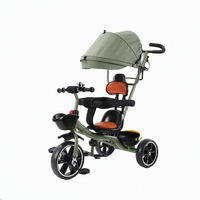 Tricycle poussette 4 en 1 pour enfant avec poignée parentale, auvent pare-soleil, panier et barrière de sécurité