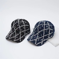 Casquette de baseball vintage en jean PVC vieilli et délavé, ornée de perles, avec logo personnalisé, casquette à visière incurvée, chapeau de soleil vieilli, casquette à 6 panneaux, vente chaude