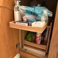 Organisateur et rangement sous évier en bois, étagère coulissante sous armoire, support de salle de bain, rangement gain de place