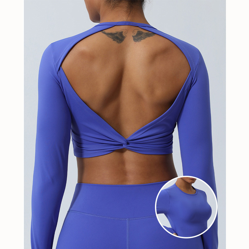 2024 Spring Women Active Sports Gym Wear Long Sleeve Crop Top T Shirt Women Open Back Yoga Top T-shirt