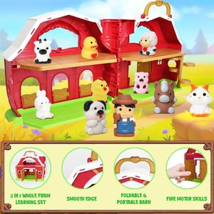 Huiye Vorschule Montessori Lernspiel zeug Nutztier <span class=keywords><strong>Finger</strong></span> puppen Set Farm Animal House Toy - Product Image 4