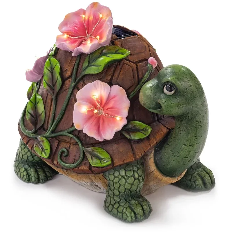 Innovative products Customized Cute Luminous Floral Turtle Solar Powered LED Outdoor Decor Garden Light