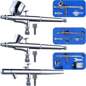 Airbrush Spray Gun Kit: 3 Pack of 0.25, 0.35, 0.5mm Needles Pre-Equipped Air Brush <b>Paint</b> Guns - for Model Nail Makeup <b>Cake</b> - Product Image 2