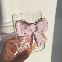 Tasse à eau en verre borosilicate transparent rose 3D nœud papillon de 11 oz, idéale pour jus froid, café glacé, latte et lait