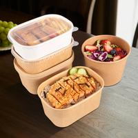 Bols en papier kraft compostables jetables avec couvercles, rectangulaires, pour hamburgers, salades, aliments pour animaux, collations, emballage écologique, qualité alimentaire