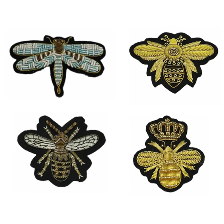 Custom design Fashion Handmade Wire Clothing embroidered Beaded Applique Indian Silk 3D Bee animal Embroidery Badge Patch