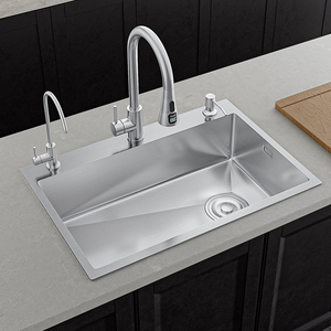 Lavello da Cucina Artigianale a Vasca Singola in Acciaio Inox con Tre Fori, Vendita Diretta dalla Fabbrica, Senza Rubinetto - Product Image 1