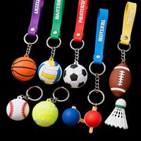 Porte-clés pendentif ballon de sport en PVC souple, motif dessin animé, étanche, léger, avec logo personnalisé et cordon de maintien