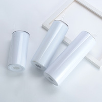 Lot de 50 gobelets isothermes fins et droits en acier inoxydable à double paroi de 20 oz, blancs, vierges pour sublimation, tasses cadeaux, anti-fuite, sans BPA, pour boissons chaudes