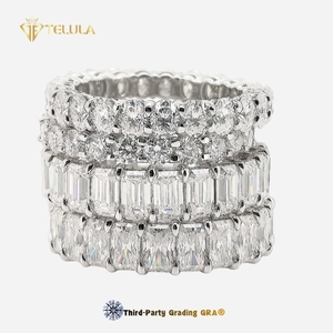 Anel de Casamento Eternity Band com Moissanite Corte Oval em Prata Esterlina S925, Anéis de Moissanite Certificados GRA - Product Image 1
