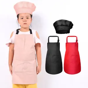 CHANGRONG Custom Adjustable Cooking Baking Painting Kitchen Bib Kids Apron And Chef Hat Set Polyester