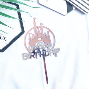 <span class=keywords><strong>Castillo</strong></span> acrílico temática oro brillo Cupcake Topper Mensaje de feliz cumpleaños para decoración de pasteles de Acción de Gracias decoración de pasteles - Product Image 2