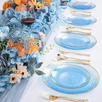 Vaisselle jetable écologique de couleur personnalisée, texture pierre, bordure dorée, assiettes en plastique durables, compatibles lave-vaisselle, pour mariages