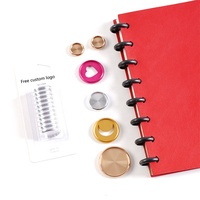 Carnets DIY imprimés Cœur Métallique, Agendas format A4, Couverture en PVC/PP, Reliure à disques en cuir, Bouton de reliure à disques, Perforation champignon