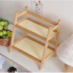 Double Layer <b>Desktop</b> Storage Rack Wooden Organizer For Home Office Use Rectangle Standing Type Multipurpose - Product Image 1
