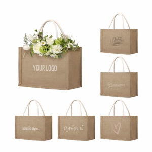 Sacs fourre-tout en jute grande capacité en gros, sacs de marketing personnalisés en jute avec logo - Product Image 1
