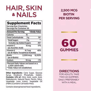 Tabletas masticables de biotina, ricas en queratina y colágeno, ayudan a nutrir la piel y las uñas. Suplemento dietético natural, sin OMG. - Product Image 2