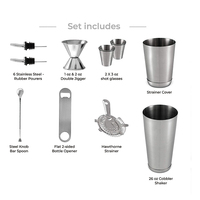 Vente en gros d'usine, 8 pièces, accessoires de bar réutilisables, écologiques, durables, en acier inoxydable, outils de bar, kit de barman, shaker à cocktails