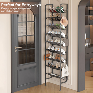 9 Layer Freestanding <b>Shoe</b> Organizer With 12 Hooks Adhesive Vertical Storage <b>Rack</b> for Entryway and Walk-In Closet 18 Pairs <b>Shoes</b> - Product Image 4