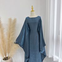 Robe Kaftan Abaya Islamique Fille Taille Unique en Tissu Brillant à Paillettes Manches Chauve-Souris Amples, Style Dubaï EAU