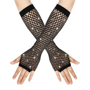 Shiny Rhinestone <b>Fishnet</b> Fingerless Long Leg Arm Women Party Wear Fancy Glove Sexy Girls Punk Goth Dance Mesh - Product Image 1