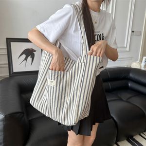 Bolsa de Mano de Lona Ecológica en Oferta, Bolsa de Hombro Plegable a Rayas para Mujer, Bolsa de Compras de Gran Capacidad para Verano, Bolsas de Lona Personalizadas - Product Image 1