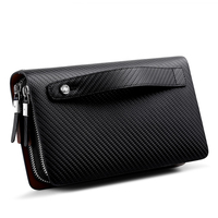 Dompet Kulit Asli Pria Anti-RFID dengan Kantong Koin Ber-resleting, Penutup Paspor Panjang, Tempat Kartu, Dompet Anti-Maling Berbahan Poliester dengan Logo