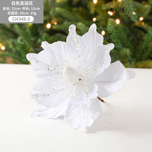 Red Fabric Xmas Poinsettia Flowers <b>Stem</b> with Glitter Red Velvet Flowers Christmas Tree Decor Manufacturer Wholesale - Product Image 6