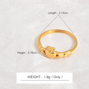 Non Tarnish Fine 14k 18k Gold Plated 316L Stainless Steel Fashion Irish Claddagh Wedding <b>Ring</b> Band for Women <b>Men</b> - Product Image 4