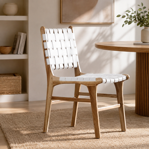Scandinavian Wood <b>Garden</b> <b>Chair</b> With White Woven Seat And Back Tapered Legs Outdoor Furniture Durable Design - Product Image 1