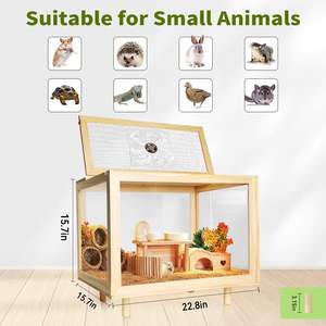 <span class=keywords><strong>Cage</strong></span> à hamster en bois transparente avec couvercle amovible - Petite maison pour animaux de compagnie portable, enclos de visualisation - Product Image 4
